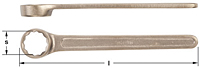 A single twelve point box-end wrench shown from two angles. Top view reveals the depth and structure of the box end. Bottom view presents a flat, elongated design, textured grip on the wrench handle. Box-end left, handle right.